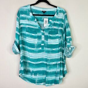 New Torrid Harper Aqua Streak Challis Blouse Women's Size Medium